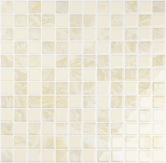VEELIKE Cream Beige Mosaic Peel and Stick Backsplash for Kitchen Backsplash Tiles Peel and Stick Waterproof Wall Tile Stickers 12''x12'' 6 Sheet Removable Self Stick on Backsplash for Kitchen Bathroom