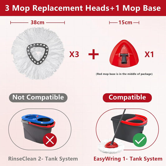 Easywring 1-Tank System,Mop Replacement Heads for O-Ceda Mop Replace Head, Spin Mop Heads Replacements, Microfiber Spin Mop Refills, Easy Cleaning Mop Head Replacement (White-3pcs)