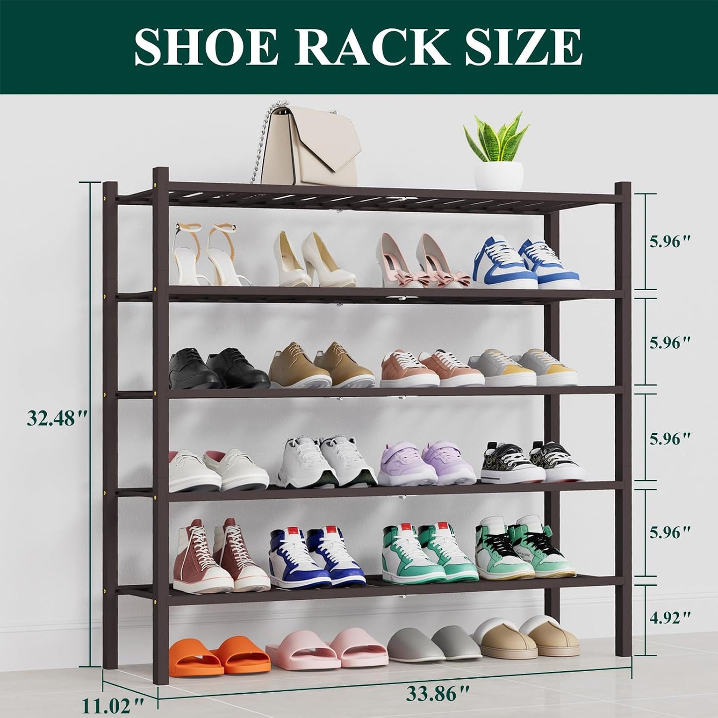 Smiry Bamboo Shoe Rack, 3 Tier Free Standing Wooden Shoe Organizer, Stackable Wood Shoe Storage Shelf for Closet, Entryway, 12 Vertical Slats, 2+1 Stack Standard Legs, 26.8"x11"x19.5", Natural