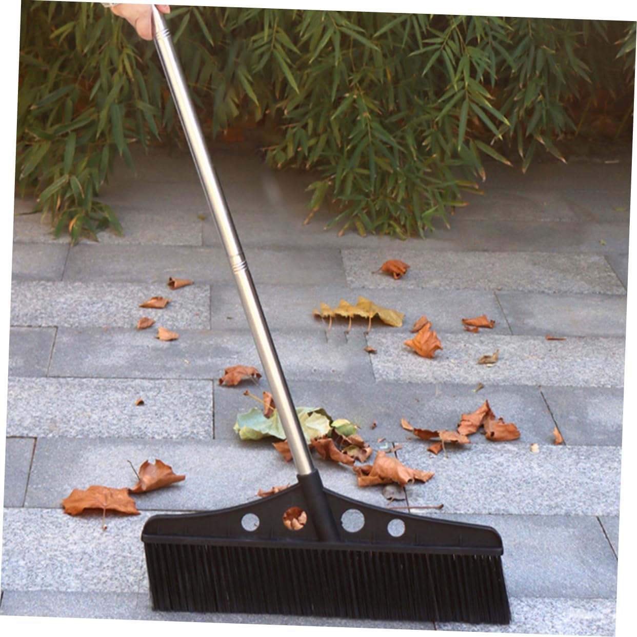 ORFOFE Heavy Duty Outdoor Broom with Handle Detachable Garden Sweeper for Patios Decks and Garages Ergonomic Grip Stainless Steel Construction Versatile for Various