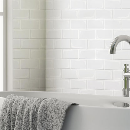 WALPLUS 20 Sheets Peel and Stick Kitchen Backsplash Tile Stickers Self Adhesive Stick on Subway Tile 12" x 6" Bathroom Splashback Water Heat Resistant 3D Wall Tiles Pure White Gray