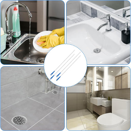 4 Packs Snake Drain Hair Removal Tools, 17.7" Long Flexible Drain Cleaning Brush, Sewer Drains Brush, Drains Clog Remover, Shower Clog Remover for Curved Pipes and Slim Holes