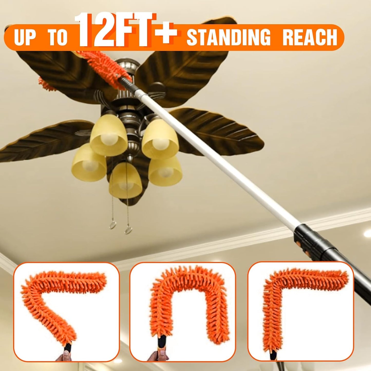 LAANPOLE 26FT Reach Ceiling Fan Cleaner Duster, Fan Blade Cleaner Kit with 5-20FT Extension Pole, Microfiber Duster & Replaceable Cleaning Cloth for Blades, Ceiling, Furniture