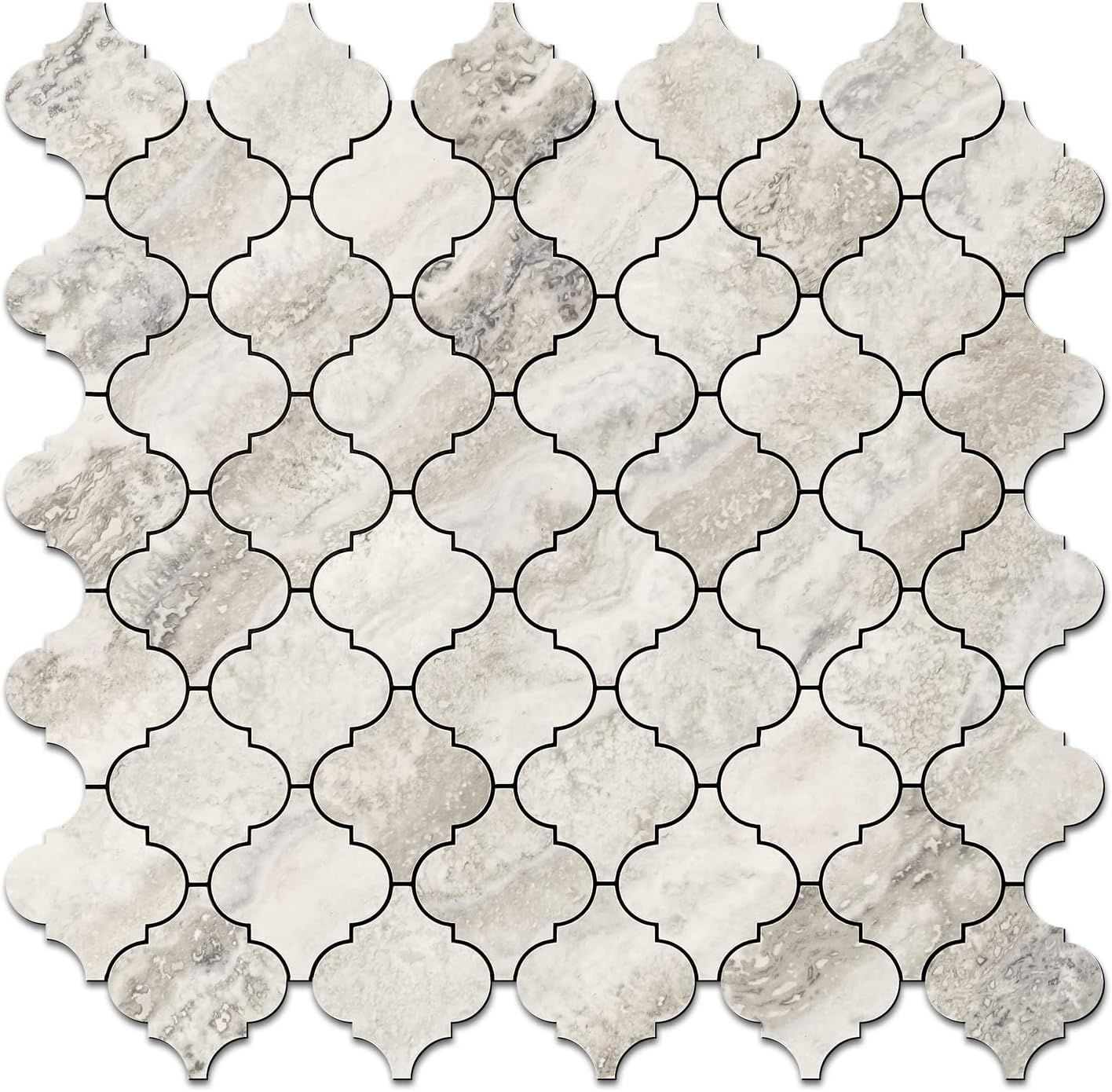 STICKGOO Arabesque Peel and Stick Backsplash Tile, Stick on Backsplash for Kitchen and Bathroom, Beige Marble Look PVC Mixed Metal Aluminum Mosaic Tiles (10 Sheets)