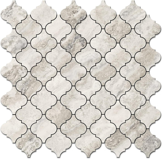 STICKGOO Arabesque Peel and Stick Backsplash Tile, Stick on Backsplash for Kitchen and Bathroom, Beige Marble Look PVC Mixed Metal Aluminum Mosaic Tiles (10 Sheets)