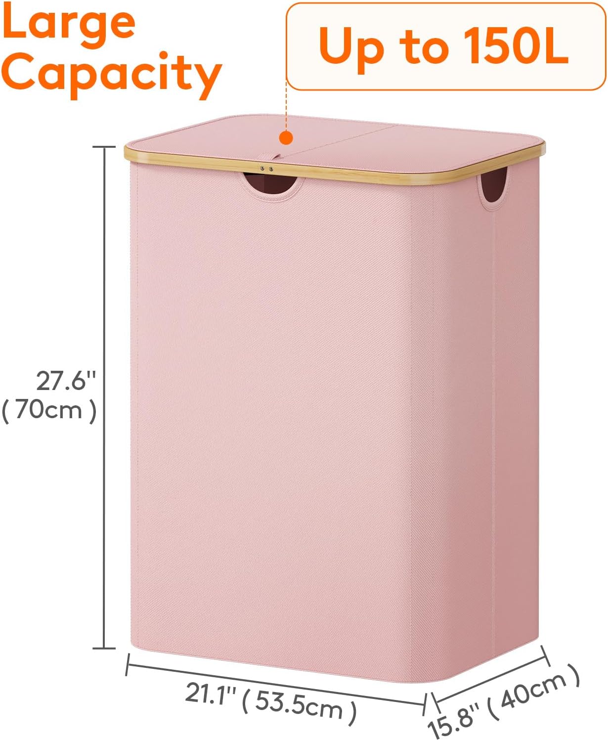 Lifewit 120L Laundry Basket with Lid, Clothes Hampers for Laundry with Bamboo Handles and 2 Removable Bag, Large Foldable Laundry Hamper for Bedroom, Bathroom, Dorm, Laundry Room, Beige