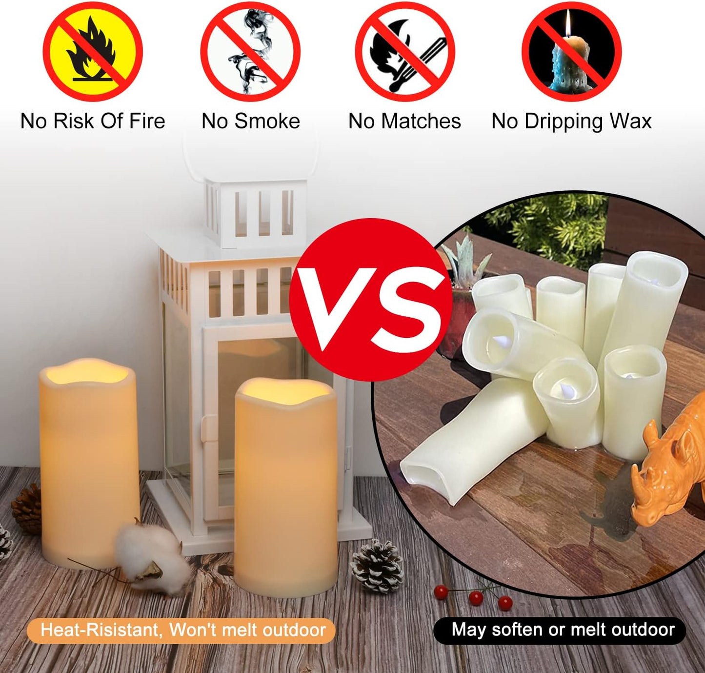 Flameless Candles 4" 5" 6" Set of 3 Ivory Outdoor Indoor Pillars 3" Diameter Battery Operated Flickering Candles Include 10-Key Remote Timer Function 400+ Hours Requires 2 AA Batteries（3 Pack)