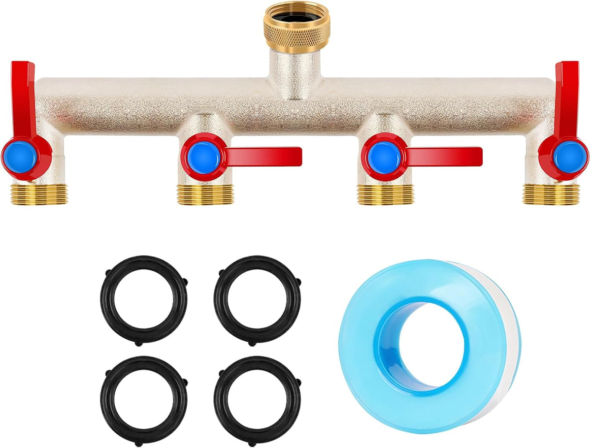 Upgraded Brass Garden Hose Splitter, 3/4" Hose Splitter 2 Way Heavy Duty with Extension Handles, Outdoor Faucet Splitter Water Spigot Splitter with Individual On/Off Valve