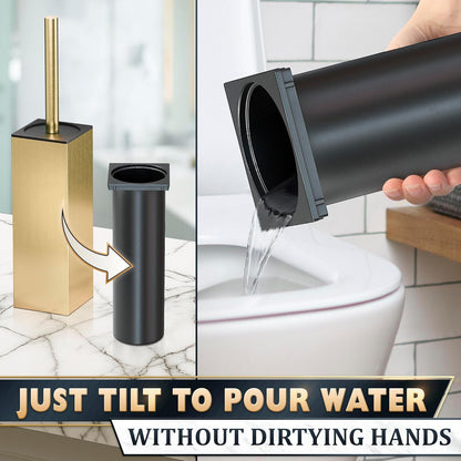 Black Toilet Brush and Holder Set - Slim Matte Design that Fits Anywhere - Stainless Steel Toilet Bowl Brush and Holder with 2 Rounded Corners, Replaceable Head, Removable Inner Bowl & Splash Guard