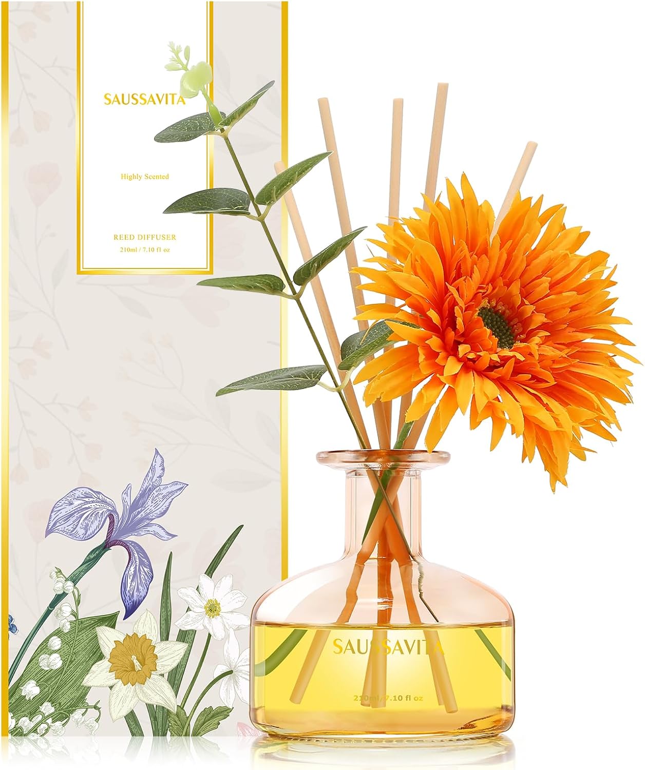 Reed Diffusers Set, 7.10 oz Flower Scented Diffuser with 7 Sticks, Long Lasting Home Fragrance for 120 Days, Perfect for Bathroom, Shelf Decor, Air Fresheners