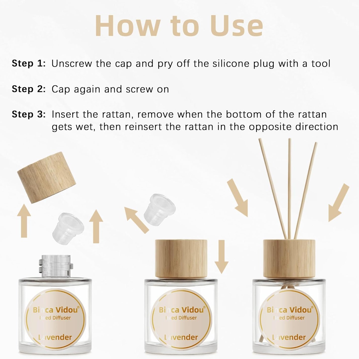 Reed Diffuser Set, Binca Vidou Lavender & Vanilla Natural Scent Oil Diffusers with Sticks for Home Office Bathroom Aromatherapy Decor 1.69oz x 2