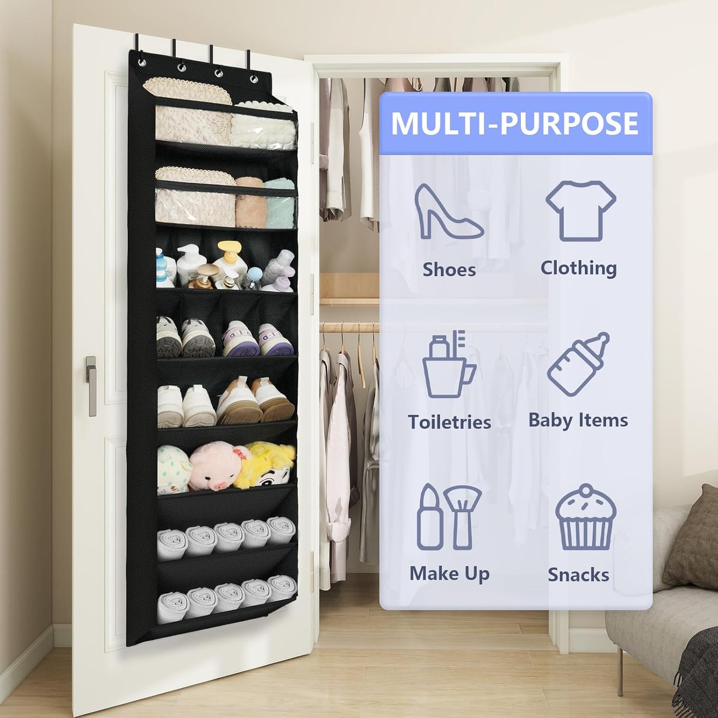FENTEC 1 Pack Over-the-Door-Shoe-Organizers,Hanging Organizers with Large Pocket Shoe Holder Hanging Shoe Rack for Closet Shoe Organizer for Wall, Over Door Organizer with 15 Pockets Gray
