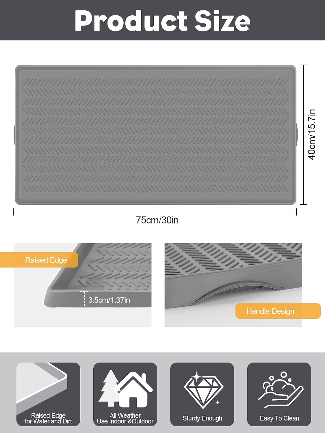 Kalolary Extra Large Boot Tray for Entryway, Silicone Shoe Trays Mat for Indoor Outdoor Use Non-Slip Shoe Mat Tray for Muddy & Wet Shoes Waterproof Shoe Rug for Front Door Patio Porch Room (30“x16“)