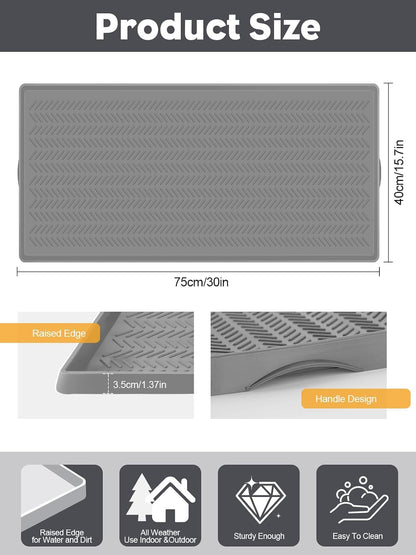 Kalolary Extra Large Boot Tray for Entryway, Silicone Shoe Trays Mat for Indoor Outdoor Use Non-Slip Shoe Mat Tray for Muddy & Wet Shoes Waterproof Shoe Rug for Front Door Patio Porch Room (30“x16“)