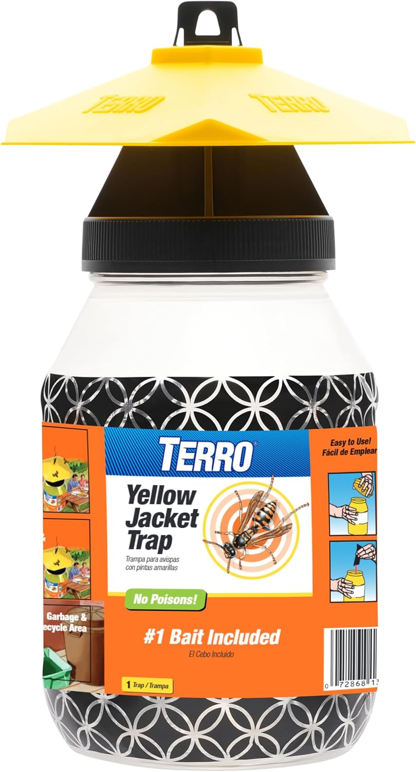 TERRO Outdoor Yellow Jacket Trap with Bait - Easy to Use - T362 - No Chemical Insecticides - Effective Yellowjacket Trap - Includes Bait