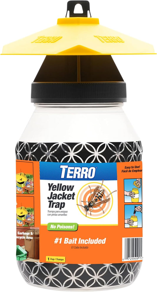 TERRO Outdoor Yellow Jacket Trap with Bait - Easy to Use - T362 - No Chemical Insecticides - Effective Yellowjacket Trap - Includes Bait