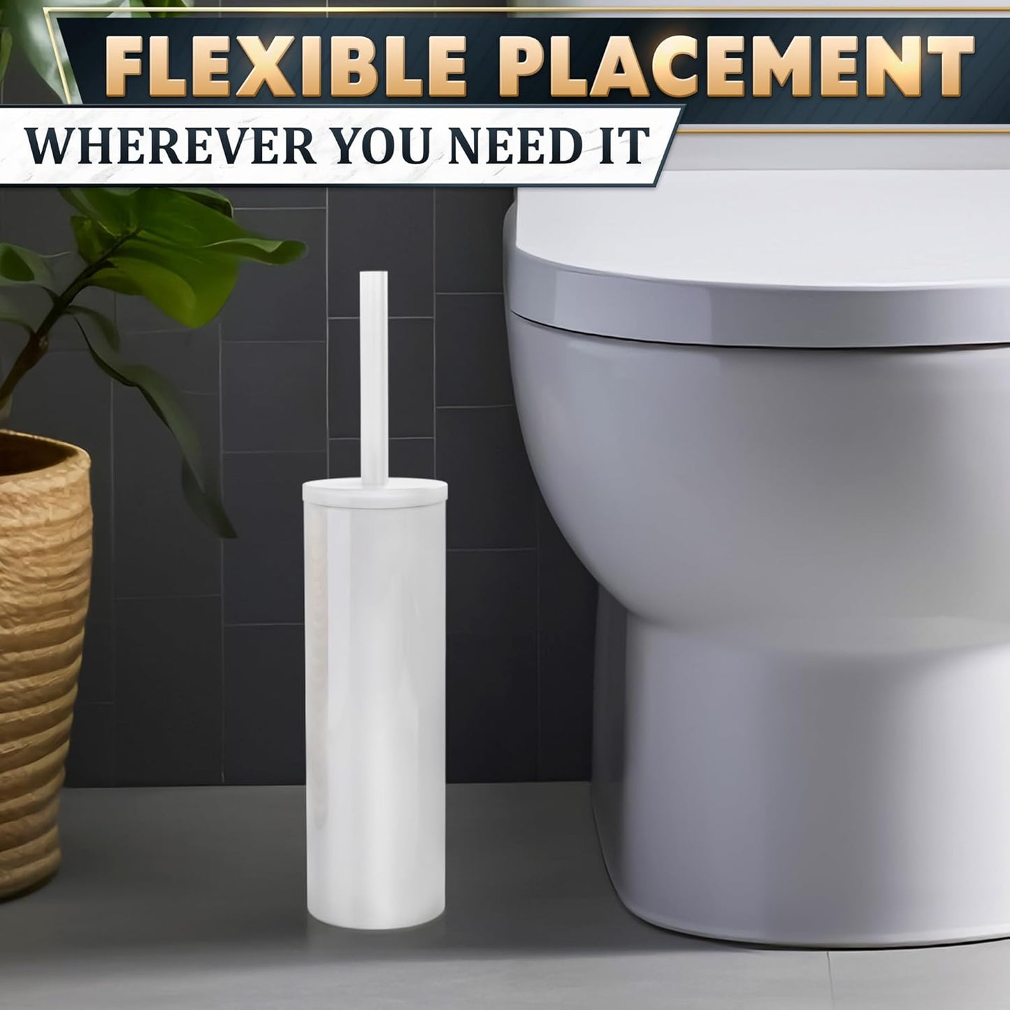 Black Toilet Brush and Holder Set - Slim Matte Design that Fits Anywhere - Stainless Steel Toilet Bowl Brush and Holder with 2 Rounded Corners, Replaceable Head, Removable Inner Bowl & Splash Guard
