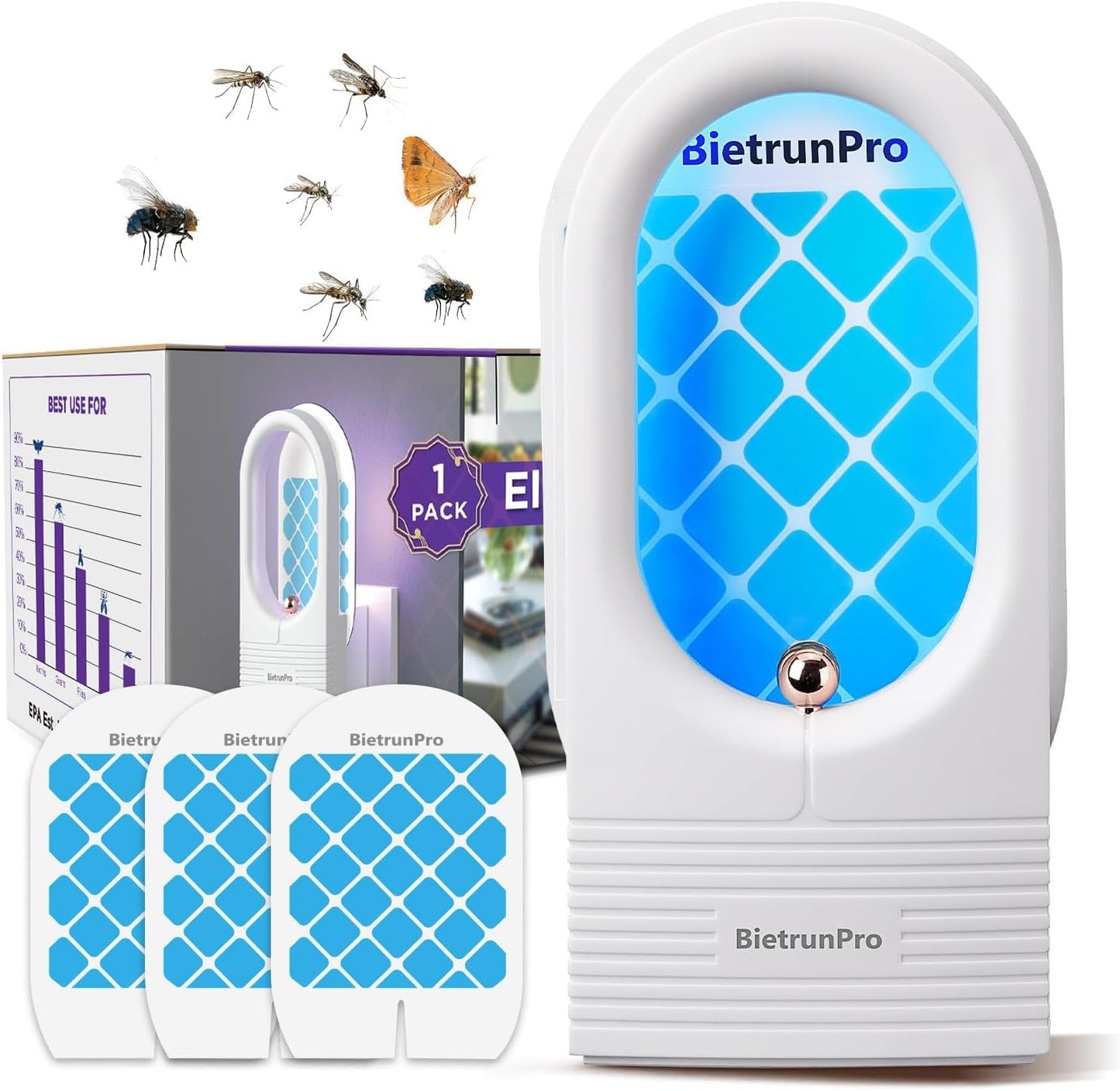 Indoor Fruit Fly & Gnat Traps Plug-in - UV/Blue Light Insect Trap with 2 Devices+6 Refills, Safe & Odorless Flying Insect Catcher for House/Kitchen/Office - Get Rid of Mosquitoes, Moths, Gnats