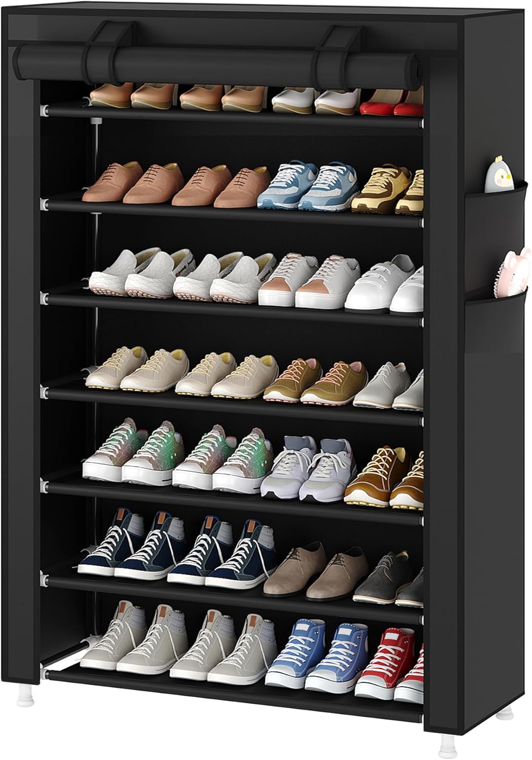 Laiensia 9-Tier Vertical Shoe Rack Organizer, Space Saving Shoe Storage Organizer, Non-Woven Cover Shoe Shelf Holds 36-45 Pairs for Bedroom, Hallway, Closet Entryway, Black