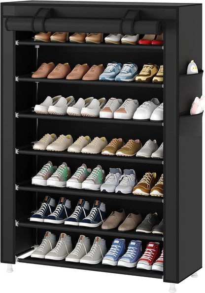 Laiensia 9-Tier Vertical Shoe Rack Organizer, Space Saving Shoe Storage Organizer, Non-Woven Cover Shoe Shelf Holds 36-45 Pairs for Bedroom, Hallway, Closet Entryway, Black