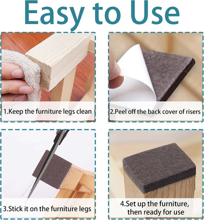 1.5inch Square Felt Furniture Pads, 16Pcs Self Adhesive Cuttable Felt Furniture Leg Pads Floor Protectors Furniture Sliders for Hardwoods Floors, Brown