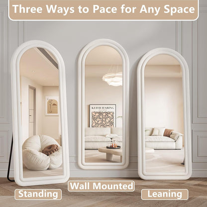 71"x32" Flannel Full Length Mirror, Arched Mirrors Full Length with Stand, Flannel Floor Mirror for Bedroom and Living Room, Full Body Mirror Hanging or Leaning, White
