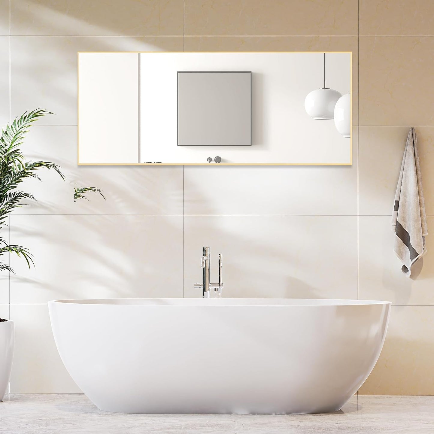 OLIXIS 64"x 21.5" Arched Mirror Full Length, Full Body Mirror with Stand, Hanging or Leaning for Wall, Floor Standing with Shatter-Proof Glass for Bedroom, Living Room, Long, Black