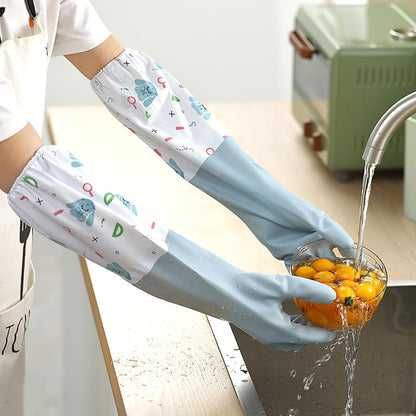 3 Pairs Dishwashing Cleaning Gloves, SHAIDOJIO Waterproof Reusable Kitchen Long Rubber Gloves, Non-Slip Latex-Free Household Gloves With Cotton Lined for Laundry Cleaning Working Gardening Cooking