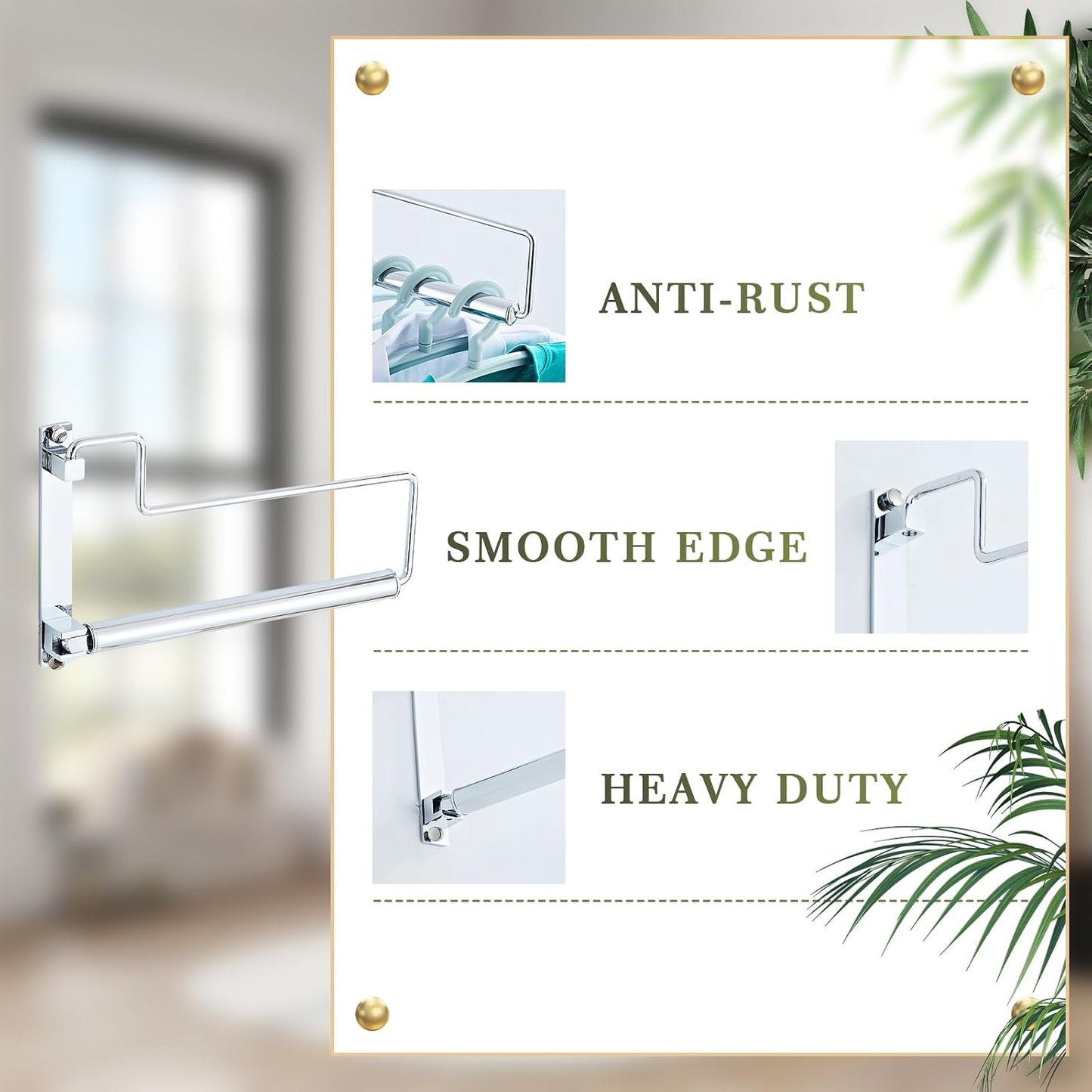 NEWRAIN Folding Wall Mounted Clothes Hanger Rack Clothes Hook Solid Brass with Swing Arm Holder Clothing Hanging System Closet Storage Organizer Heavy Duty Drying Rack Wall Mount,Brushed Gold