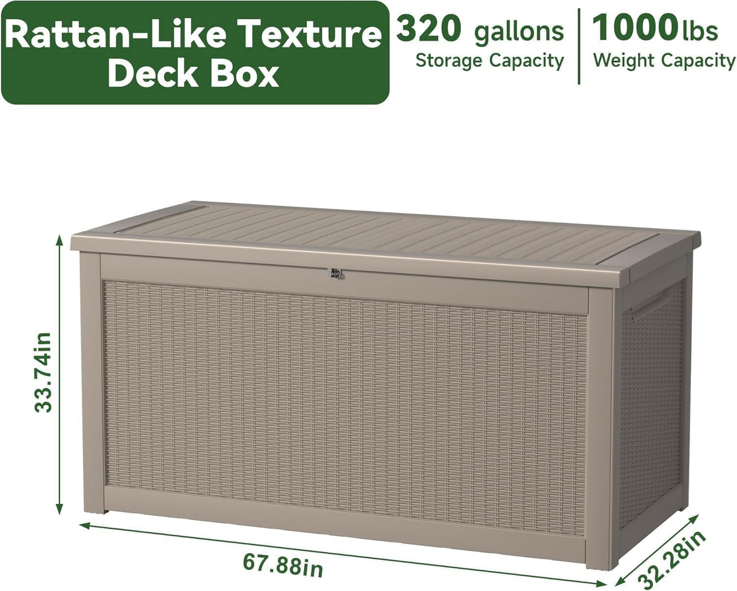 PatioZen 100 Gallon Resin Deck Box, Lockable Patio Outdoor Storage Box for Furniture, Garden Tools and Tools Storage, Waterproof Outside Storage Boxes - Black