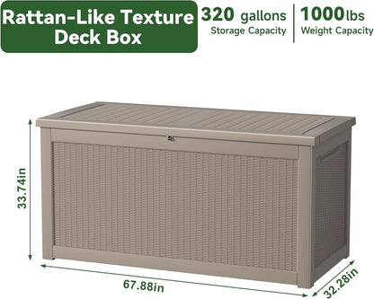 PatioZen 100 Gallon Resin Deck Box, Lockable Patio Outdoor Storage Box for Furniture, Garden Tools and Tools Storage, Waterproof Outside Storage Boxes - Black