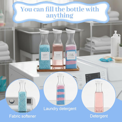 3 Pack Laundry Detergent Dispenser, 54 oz Laundry Soap Dispenser with Tray and 18 Labels, Plastic Fabric Softener Dispensers, Liquid Laundrys Detergent Container for Liquid, Bleach, Scent Booster Bead