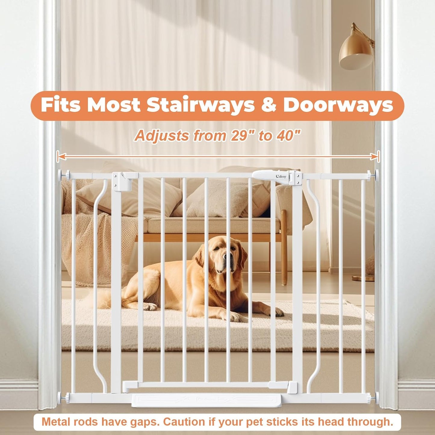 Baby Gate No Drilling, 29"-40" Auto Close Dog Gate Indoor for Doorways & Stairs, Pressure Mounted Adjustable Pet Gate, Easy Walk Through Child Gate for Children & Pets Stroller Friendly, White