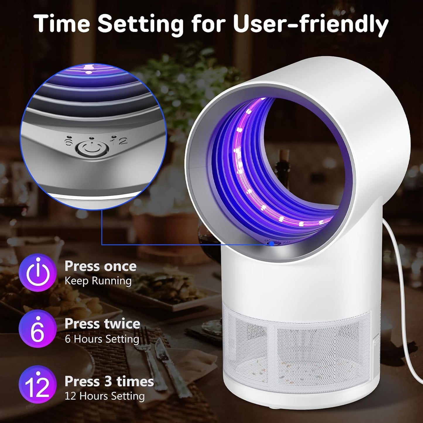 Fly Trap Indoor,Blue Gnat Traps House Indoor,Indoor Insect Trap with Timer | Fruit Fly Trap Indoors Suctions & Captures, 6/12Hr Timer, Kid & Pet Friendly, Low Noise, 10 Refills