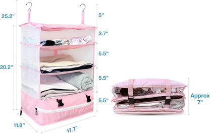 Grand Fusion Stow-N-Go Hanging Travel Shelves, Packing Organizer for Luggage. Carry on Closet for Suitcase. Expandable Packing Cube. Travel Essentials. (Black - L, L = (L) 11.8" x (W) 11.8")