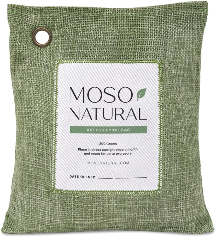 Moso Natural Air Purifying Bag 200g, Charcoal Odor Absorber, Car Odor Eliminator & Closet Deodorizer for Home & Pet, Lasts 2 Years, Unscented Bamboo Charcoal Bags, HGTV Editors' Pick (Green)