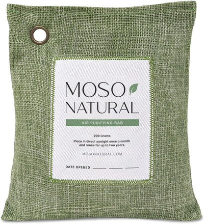 Moso Natural Air Purifying Bag 200g, Charcoal Odor Absorber, Car Odor Eliminator & Closet Deodorizer for Home & Pet, Lasts 2 Years, Unscented Bamboo Charcoal Bags, HGTV Editors' Pick (Green)