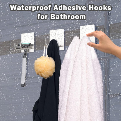 Adhesive Hooks Heavy Duty, Long Stainless Steel Self Adhesive Wall Hook, Sticky Towel Hangers for Kitchen Bathroom, Waterproof Stick on Door Hooks for Hanging Key Hat Coat 4Pack(Black)