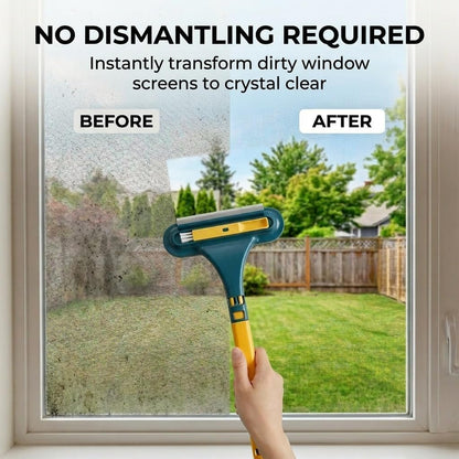 Window Screen Cleaning Brush, 2 in 1 Screen Cleaner Tool with Squeegee, Multi-Purpose for Patio, Door, Porch Screens (Blue)
