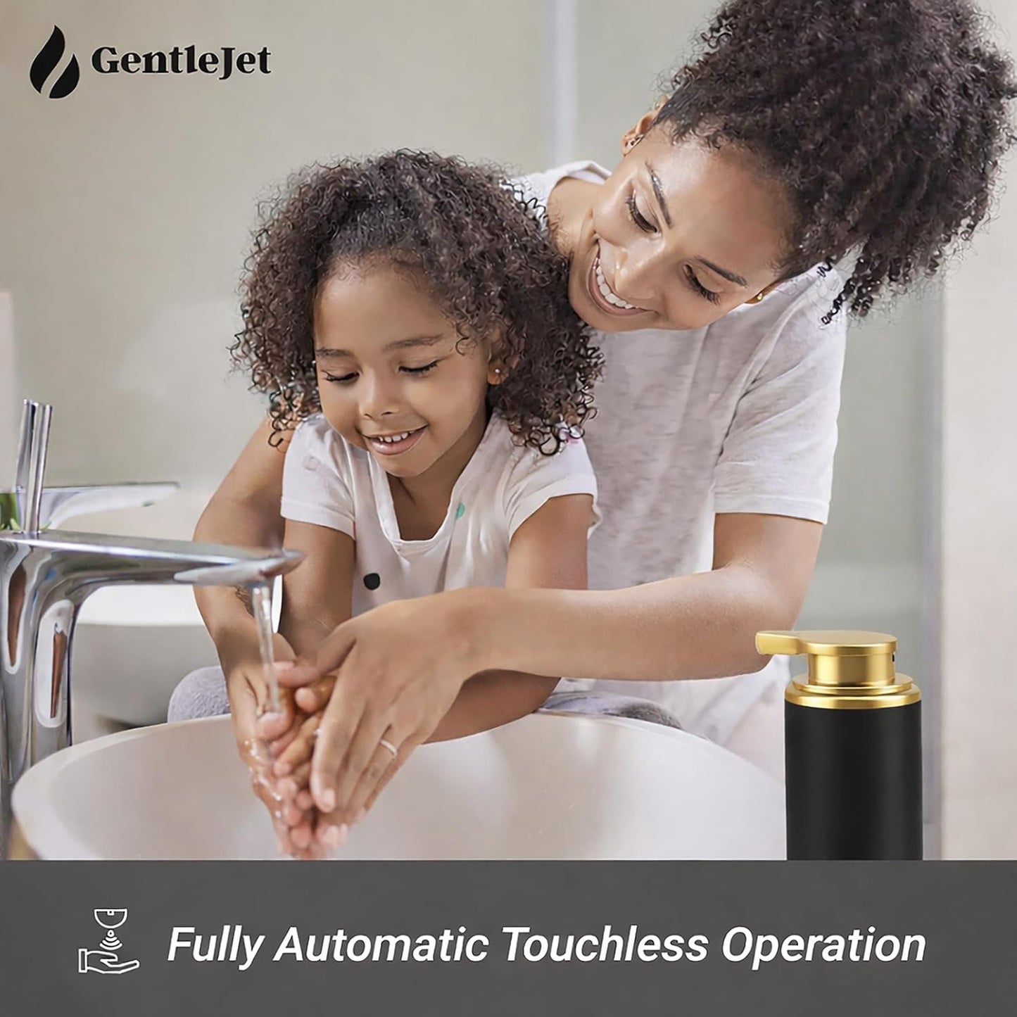 GentleJet SimpleFoam Automatic Foaming Soap Dispenser – Touchless Sensor, USB-C Rechargeable, IPX5 Waterproof, Dual Output for Bathroom Kitchen Sink, ABS Compact Design
