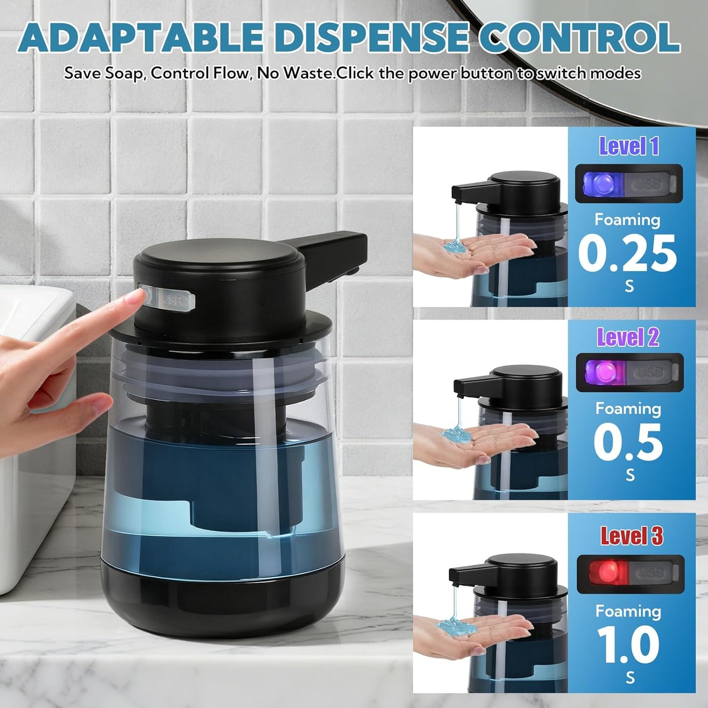 2 Pack Automatic Soap Dispenser Touchless Automatic Foaming Soap Dispenser 3-Level Adjustable Modern Foam Soap Dispensers 10.5oz/300ml USB Rechargeabled for Bathroom Kitchen Office