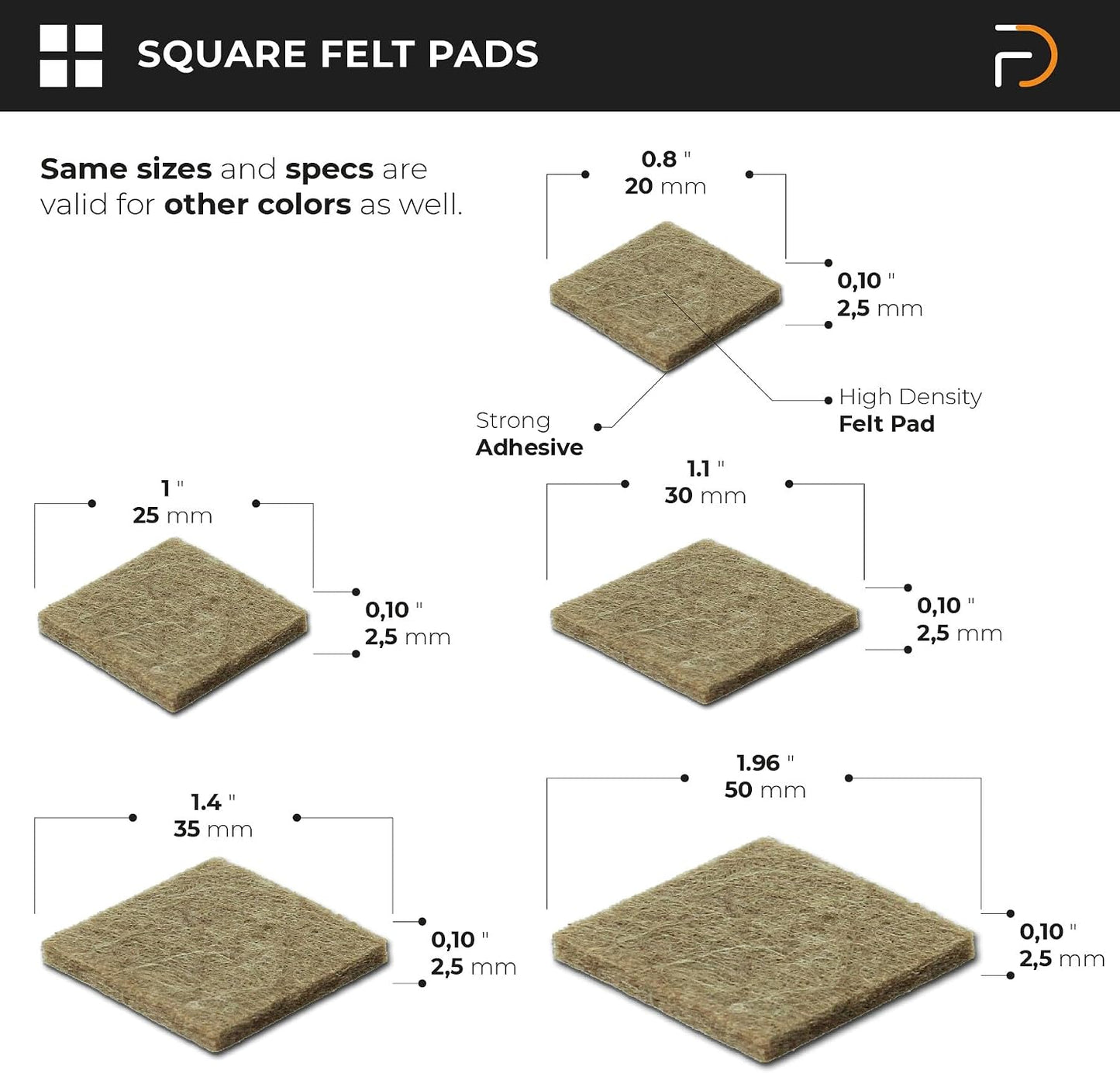 Furndiy Felt Furniture Pads for Hardwood Floors, Self-Adhesive Felt Pad for Chairs & Seat Legs, Easy Slide, Anti Scratch, Noise Stopper, Bumper & Buffer, Floor Protection - Based in USA - 0.8'' Black