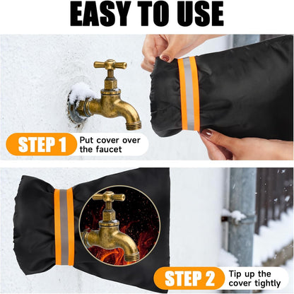 2 Pack Outdoor Faucet Covers for Winter, 6.7" W x 8.3" H Outdoor Water Faucet Cover Socks for Winter Freeze Protection Pipe Reusable Waterproof Insulated Spigot Covers with Reflective Strips, Black