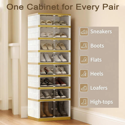 SYNCVIBE Shoe Rack Organizer for Closet Entryway Foldable Sneaker Storage Shoe, Collapsible Shoe Cabinet, Stackable Shoe Storage Cabinet with Lids for Living Room (6 Tiers 24 Pairs)
