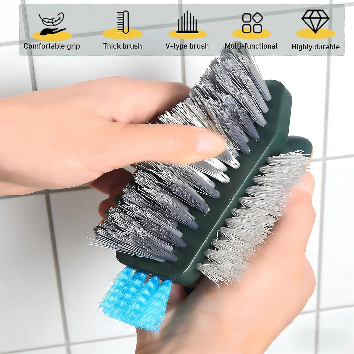 4 in 1 Scrape Brush with Rubber Squeegee, Shower Cleaning Brush, Heavy Duty Cleaning Brushes with Handle, for Shower, Bathroom, Carpet, Wall, Kitchen (Green)