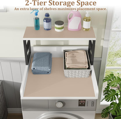 Washer Dryer Countertop with Shelf, 23.62″D x 23.62″W x 16.57″H, Countertop for Washer and Dryer Top with Non-Slip Pads and Edge Rails, Laundry Room Storage and Organization(Black)