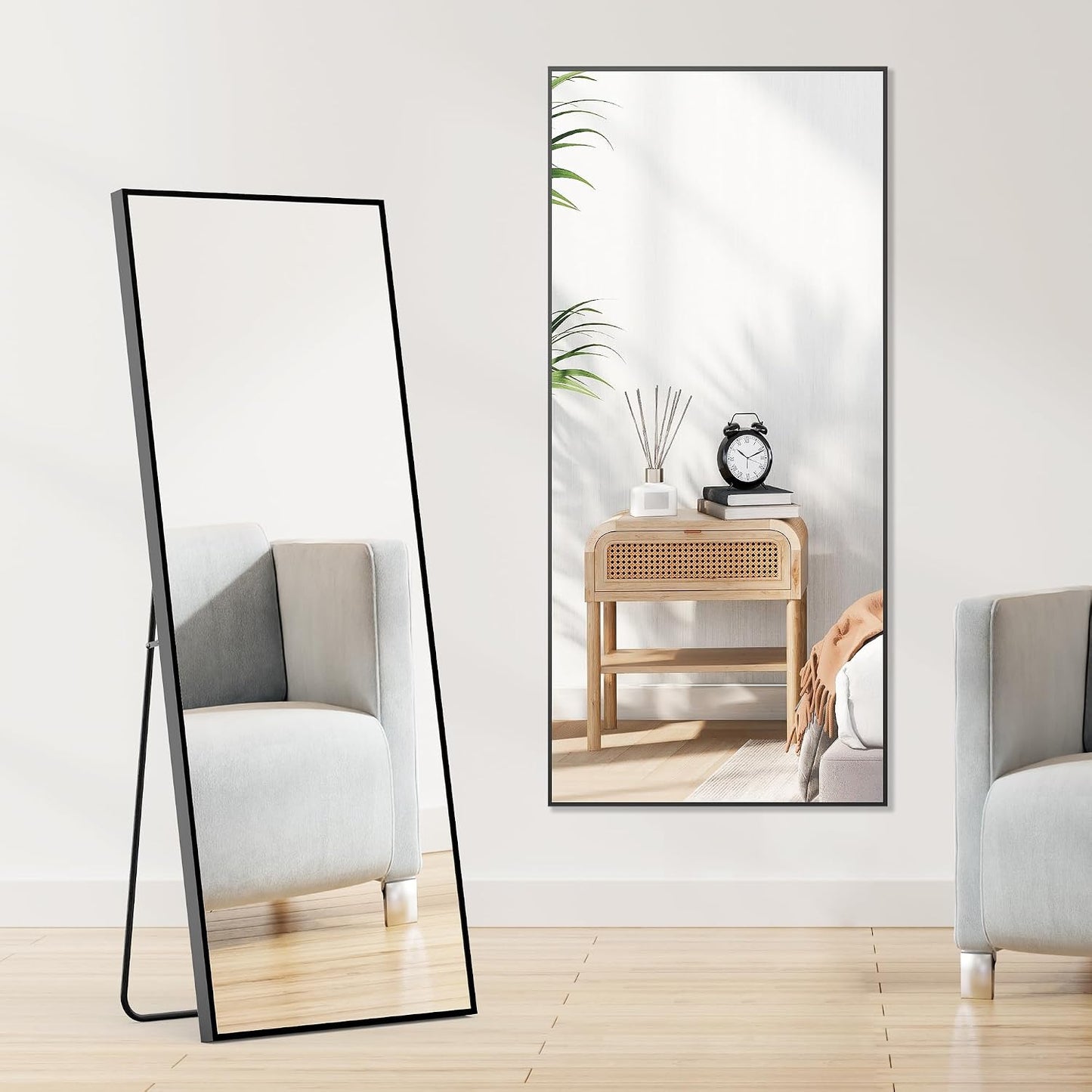 OLIXIS 64"x 21.5" Arched Mirror Full Length, Full Body Mirror with Stand, Hanging or Leaning for Wall, Floor Standing with Shatter-Proof Glass for Bedroom, Living Room, Long, Black