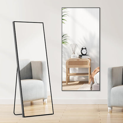 OLIXIS 64"x 21.5" Arched Mirror Full Length, Full Body Mirror with Stand, Hanging or Leaning for Wall, Floor Standing with Shatter-Proof Glass for Bedroom, Living Room, Long, Black