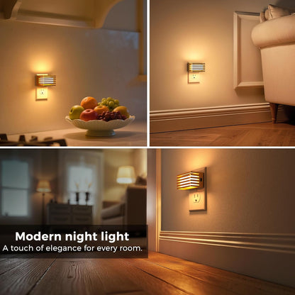 L LOHAS LED Motion Sensor Night Lights, [2 Pack] Dimmable Night Light Plug into Wall with Dusk-to-Dawn Sensor, Adjustable Brightness, 3000K Plug in Nightlight for Bedroom Bathroom Hallway (Black)