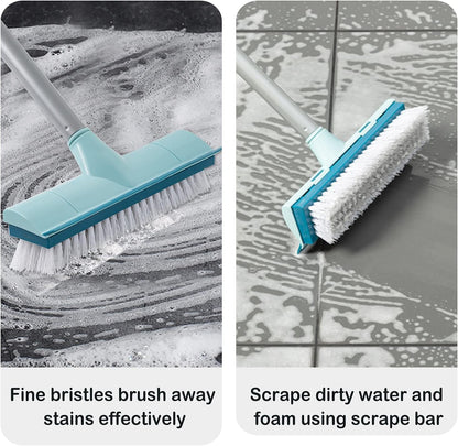 BOOMJOY Floor Scrub Brush with 57" Long Handle, 12" Wide Head, 2 in 1 Scrape and Brush, Stiff Bristle for Cleaning Bathroom, Patio, Kitchen, Tile, Wall and Deck